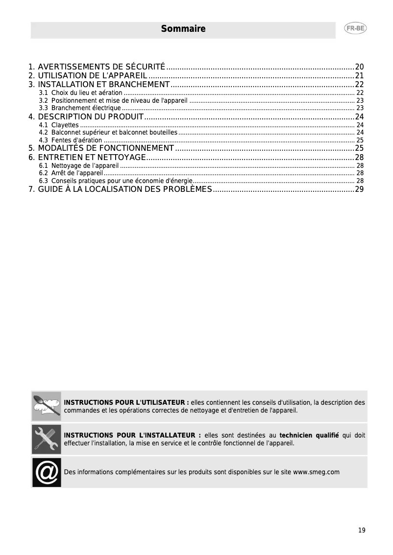 Page 1 de la notice Manuel utilisateur Smeg FAB5LCR3
