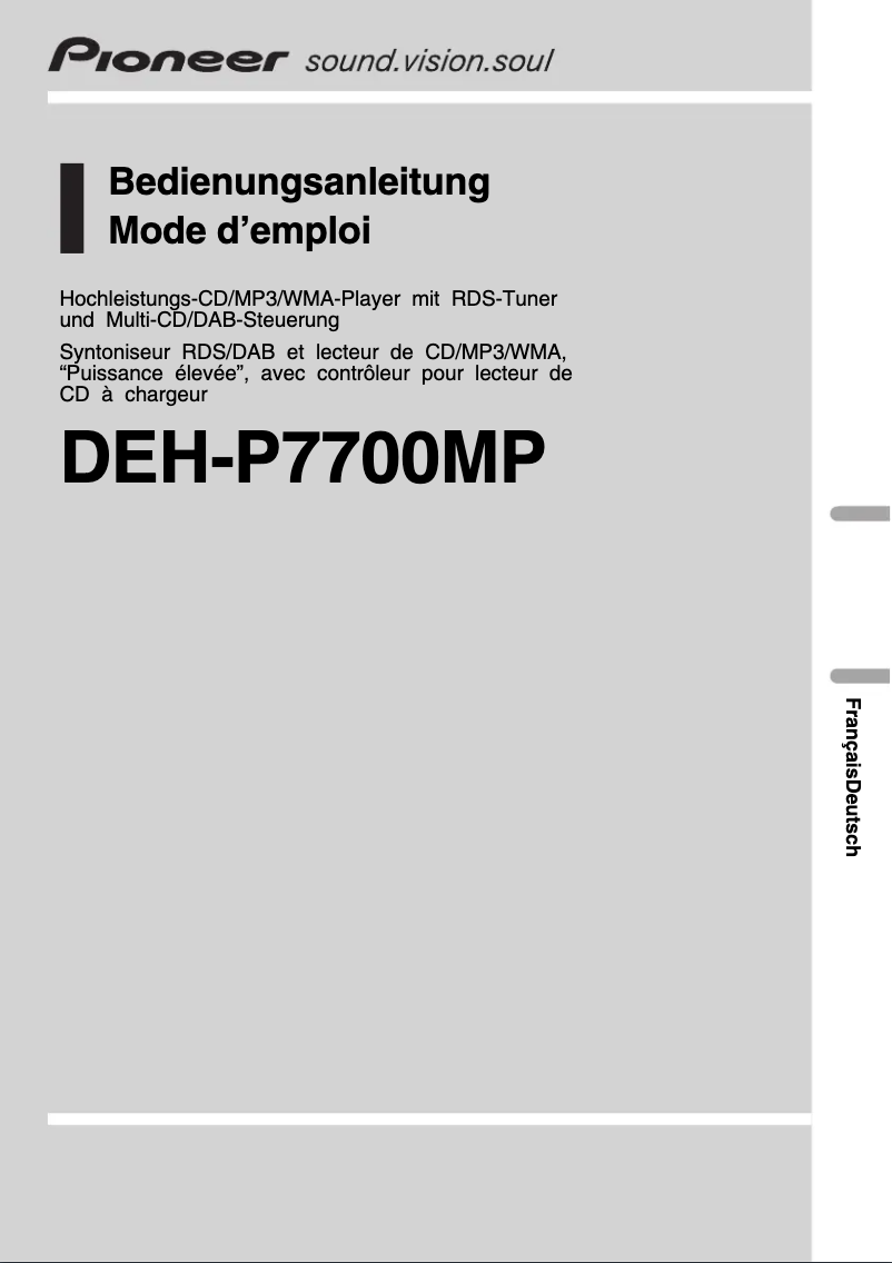 Page n°1 - Manuel utilisateur Pioneer DEH-P7700MP