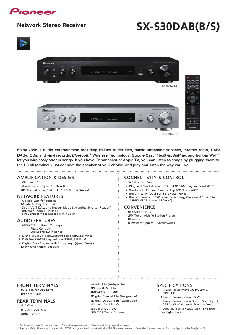 Page n°1 - Fiche technique Pioneer SX-S30DAB