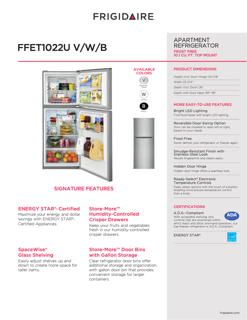 Page n°1 - Fiche technique Frigidaire FFET1022UW