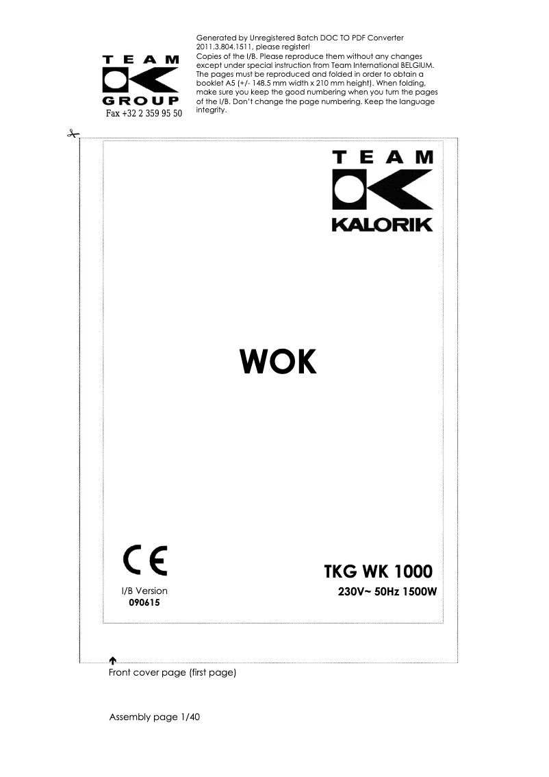 Página 1 del manual Manual de usuario Kalorik TKG WK 1000