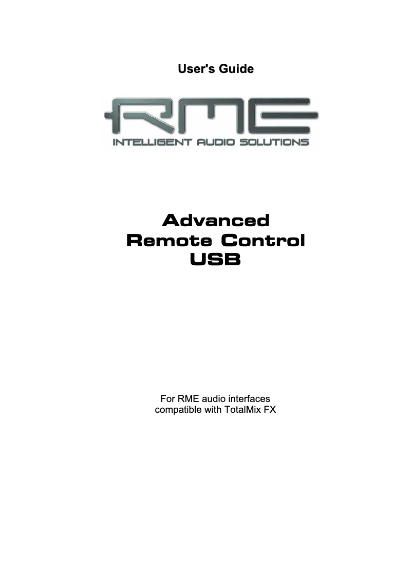 Page n°1 - Manuel utilisateur RME ARC USB
