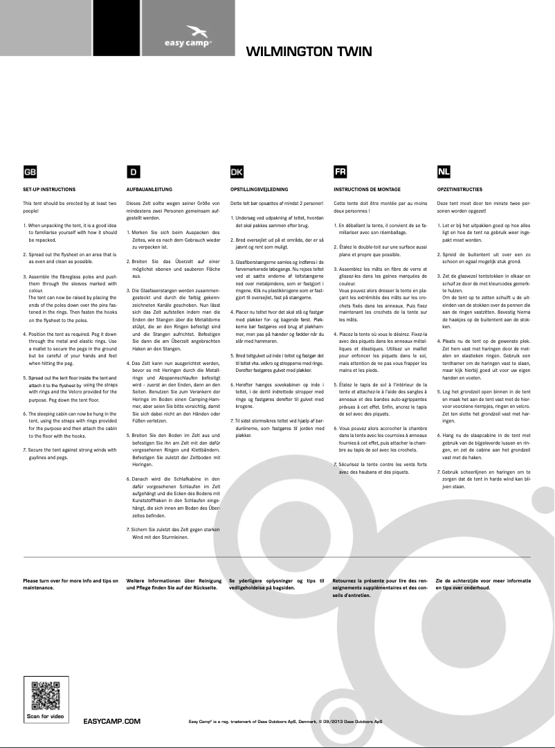 Page 1 de la notice Manuel utilisateur Easy Camp Excursion Wilmington Twin