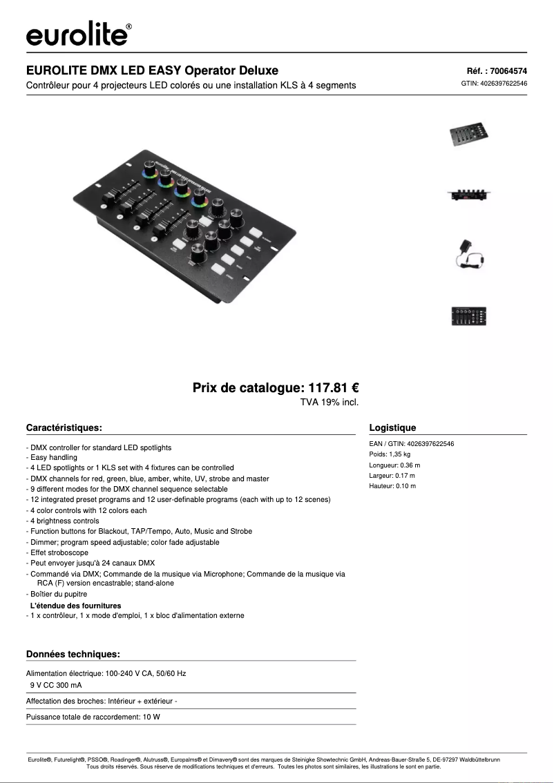 Page n°1 - Fiche technique Eurolite DMX LED EASY