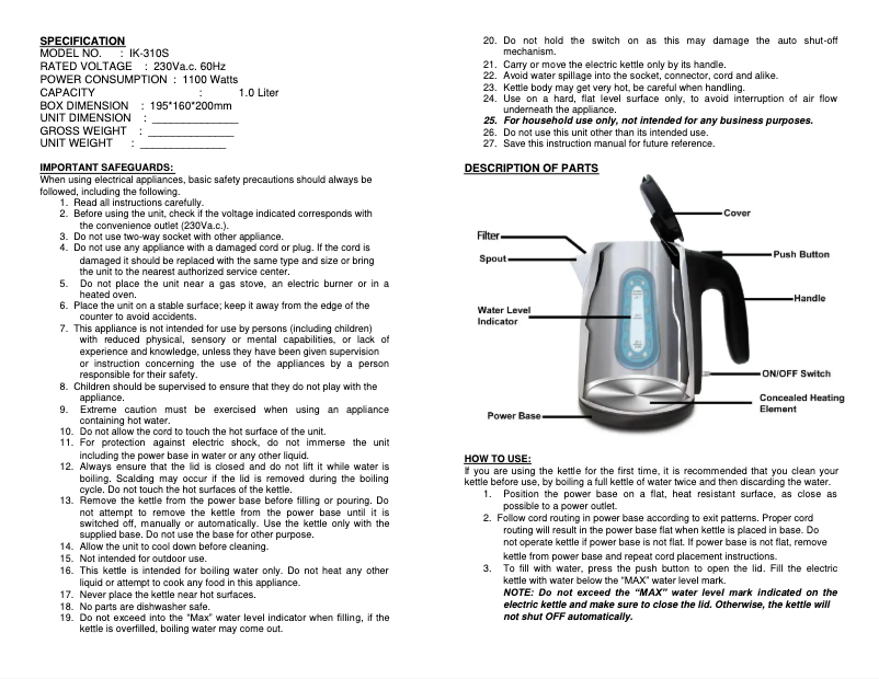 Page 1 de la notice Manuel utilisateur Imarflex IK-310S