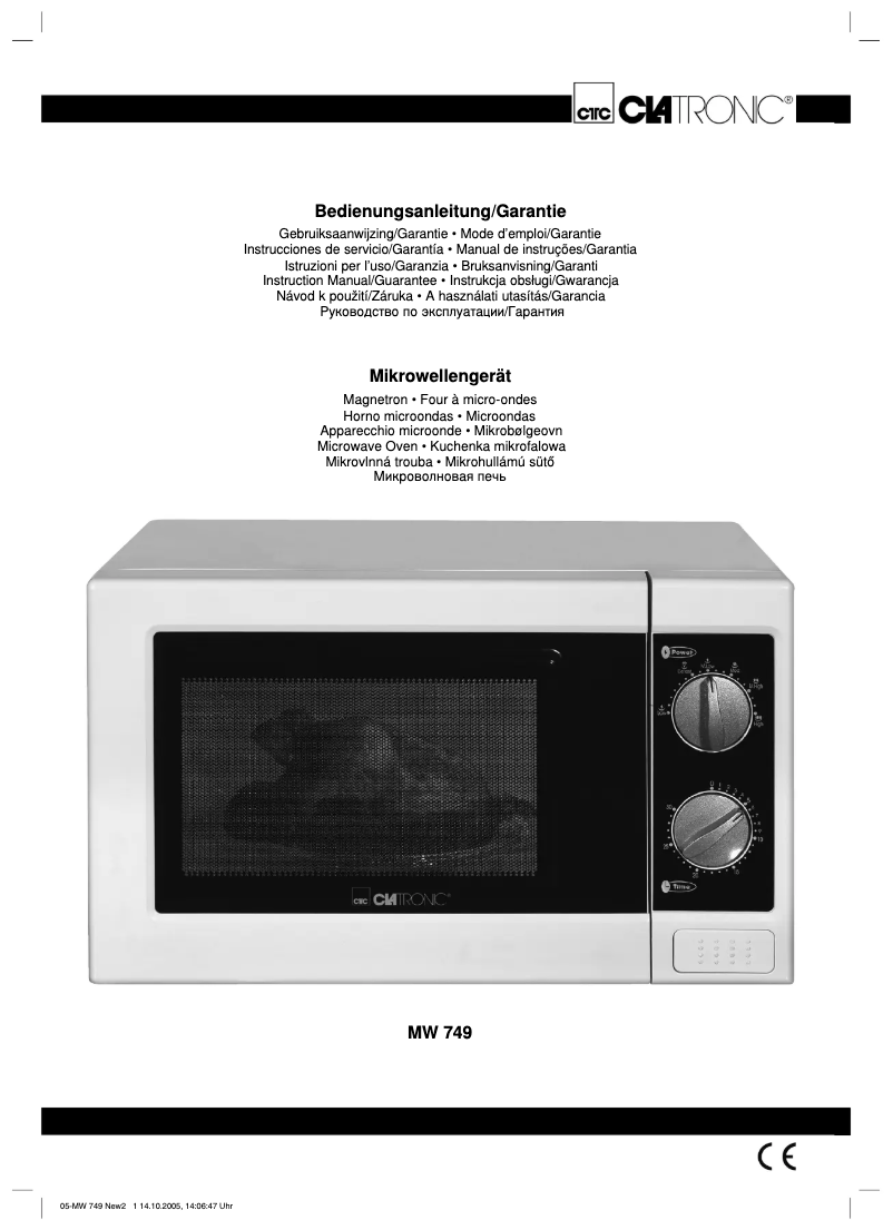 Page n°1 - Manuel utilisateur Clatronic MW 749