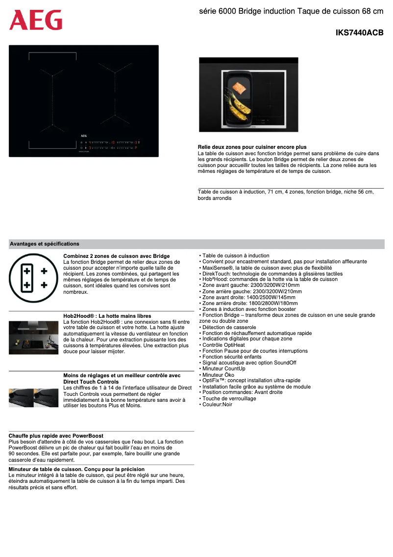 Page 1 de la notice Fiche technique AEG IKS7440ACB