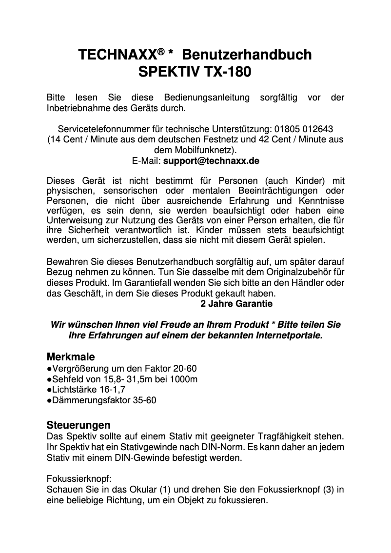 Page 1 de la notice Manuel utilisateur Technaxx TX-180