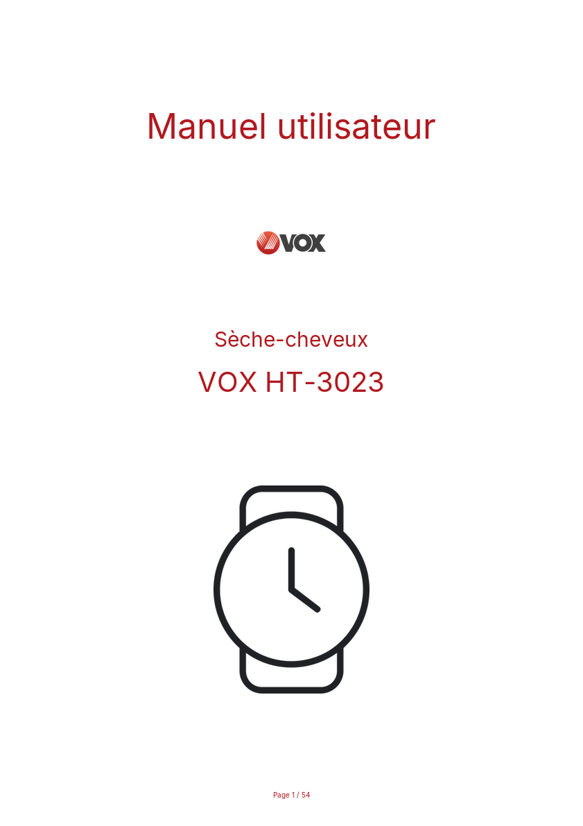 Page n°1 - Manuel utilisateur VOX НТ-3023