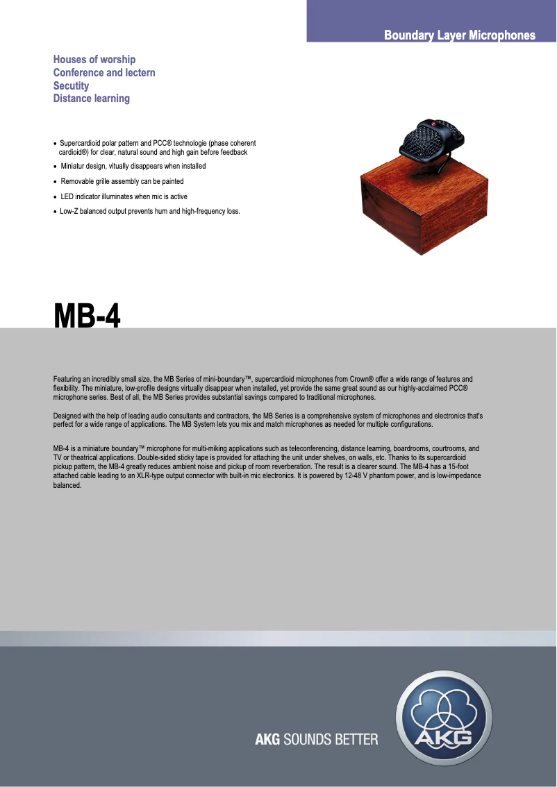 Page n°1 - Fiche technique AKG MB-4