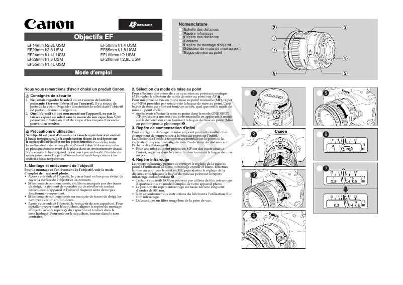 Page 1 de la notice Manuel utilisateur Canon EF 20mm f/2.8 USM