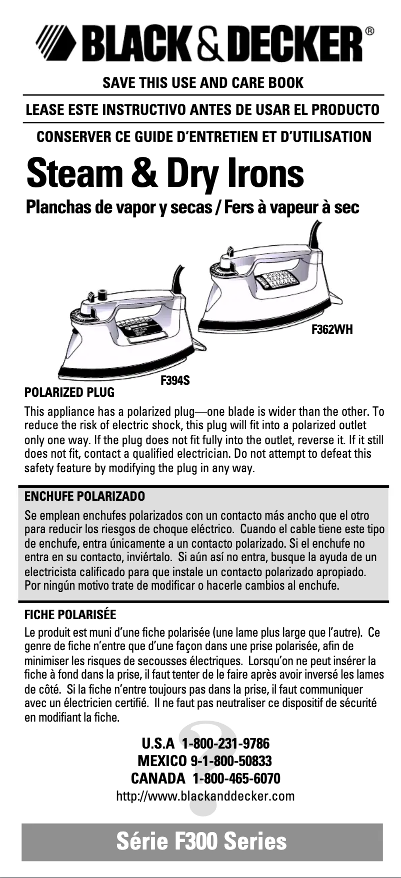 Page 1 de la notice Manuel utilisateur Black & Decker F394S