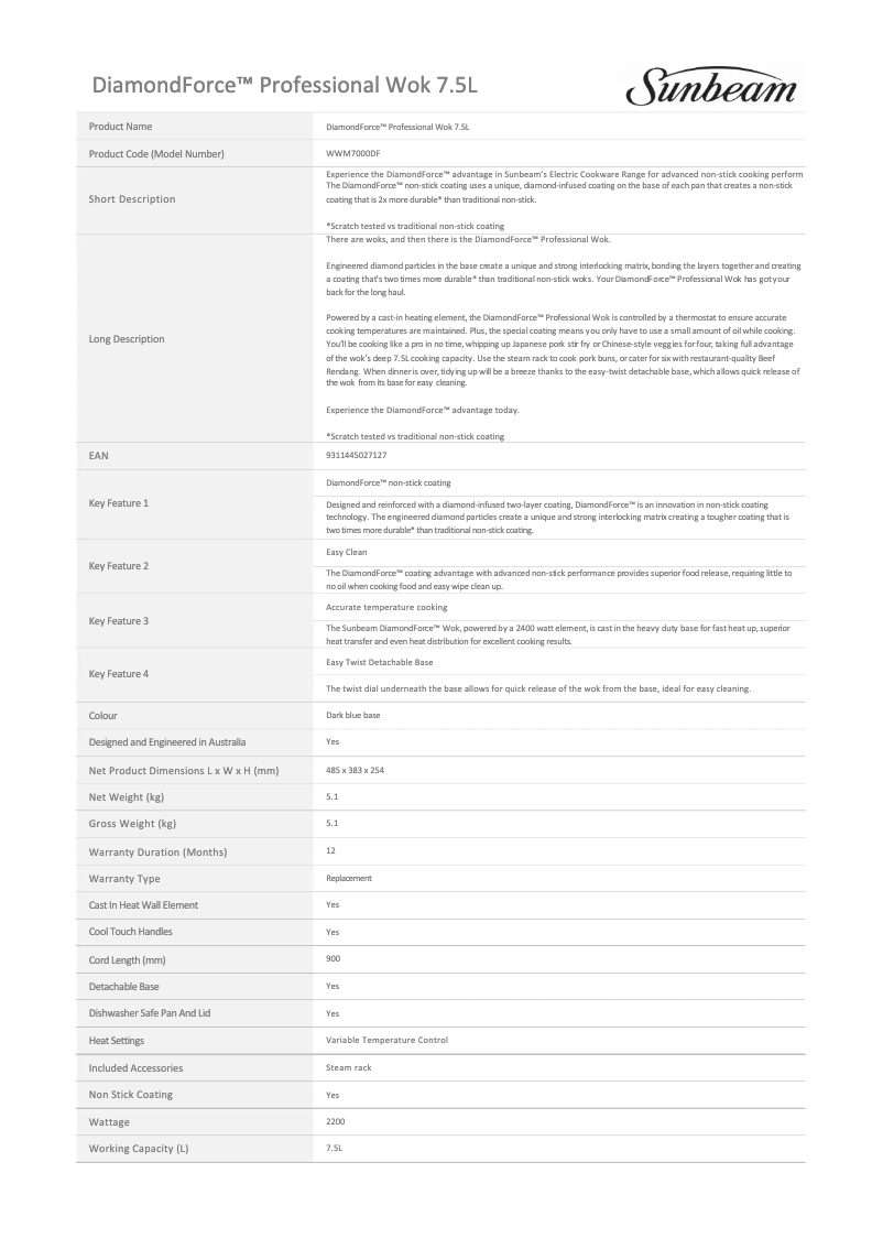 Image de la première page du manuel de l'appareil DiamandForce WWM7000DF