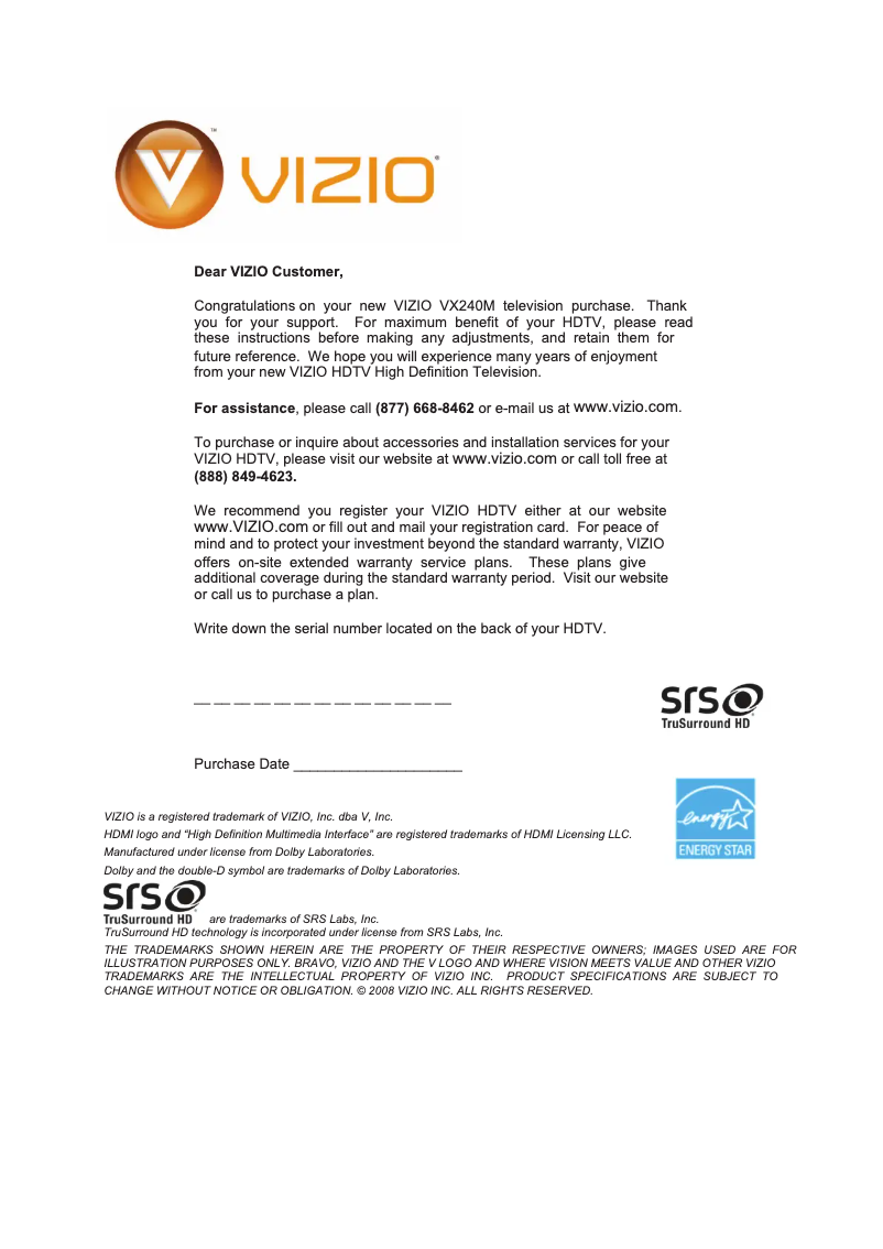 Image de la première page du manuel de l'appareil VX240M