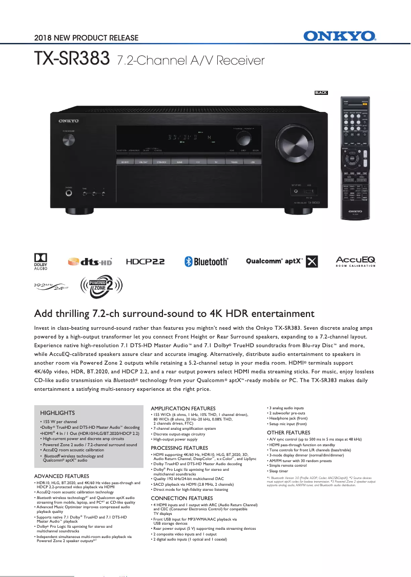 Image de la première page du manuel de l'appareil TX-SR383