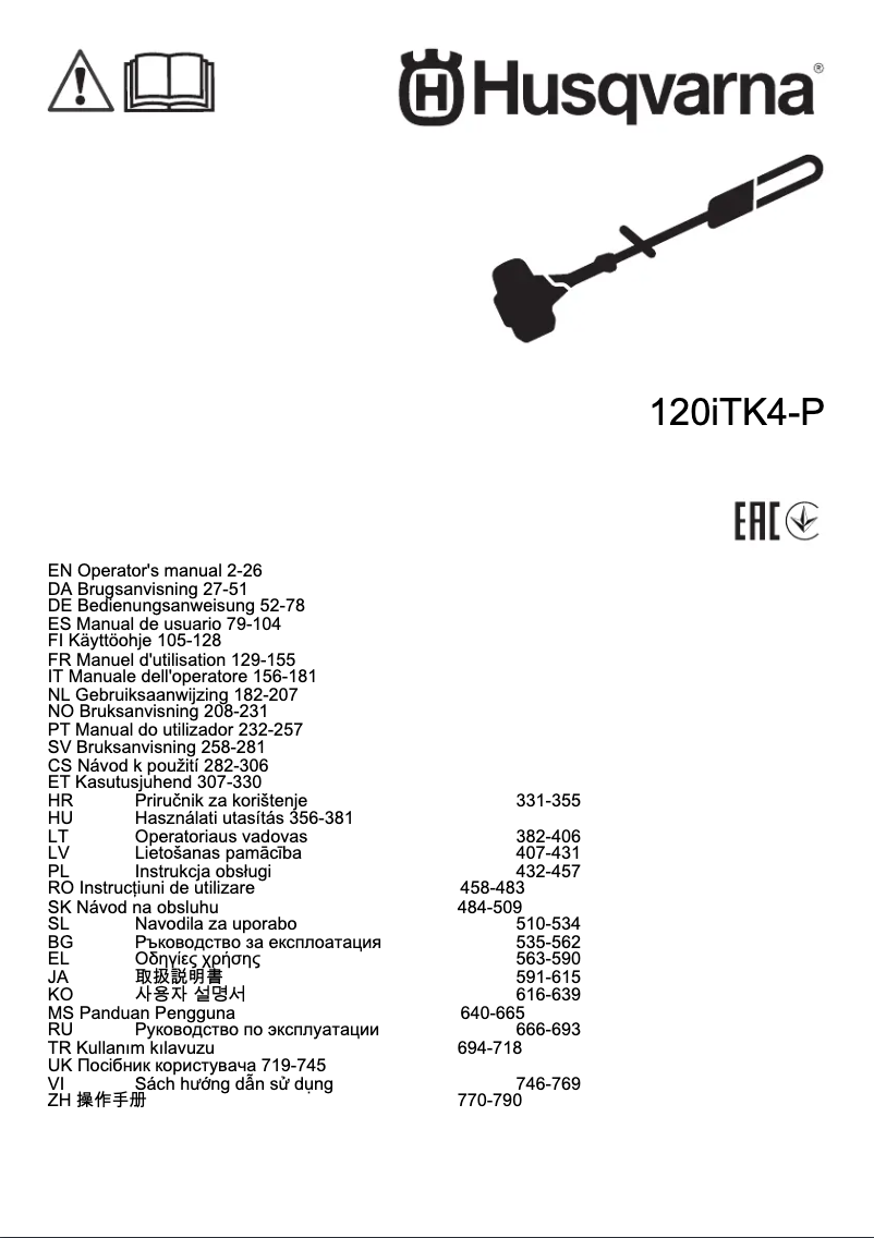 Page 1 de la notice Manuel utilisateur Husqvarna 120iTK4-H