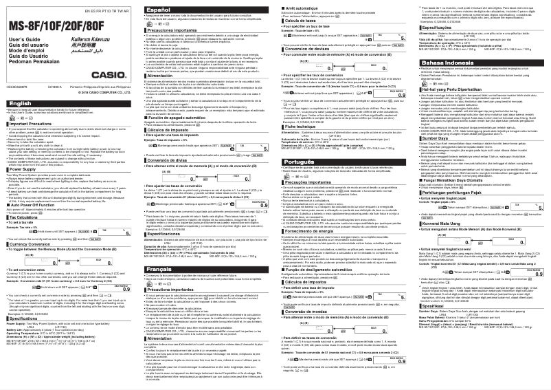 Page 1 de la notice Manuel utilisateur Casio MS-8F
