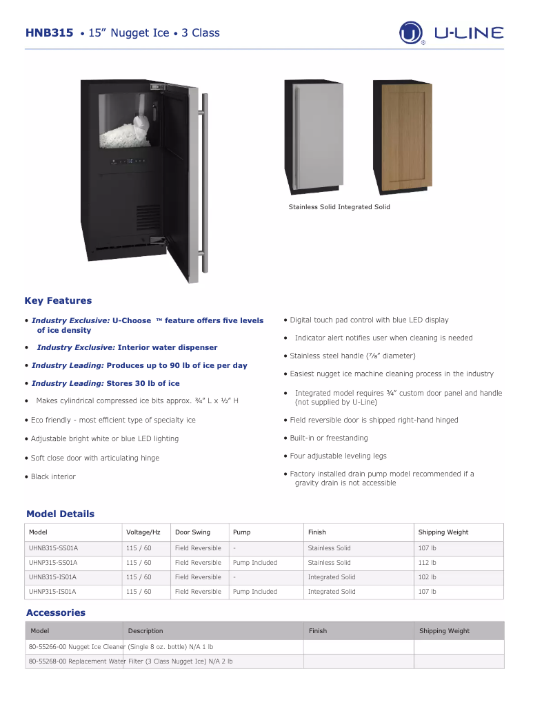 Page n°1 - Fiche technique U-Line UANB115
