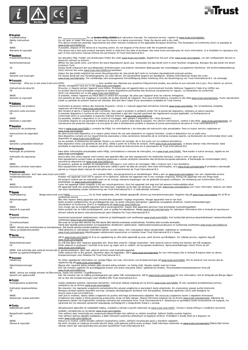 Page 1 de la notice Manuel utilisateur Trust ClassicLine Keyboard 16291