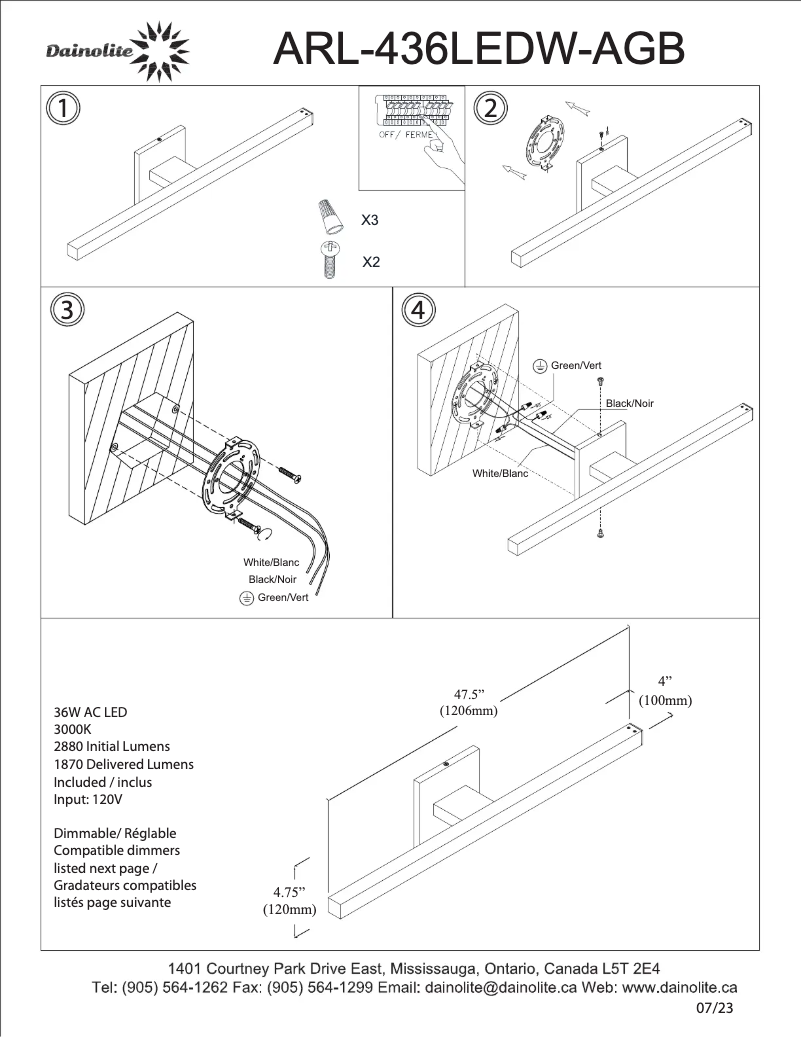 Página 1 del manual Manual de usuario Dainolite Arandel ARL-436LEDW-AGB