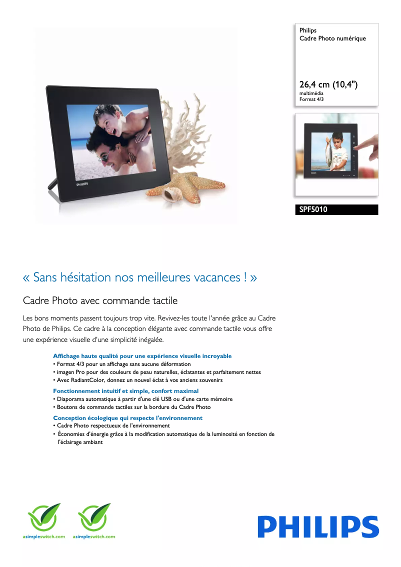 Image de la première page du manuel de l'appareil SPF5010