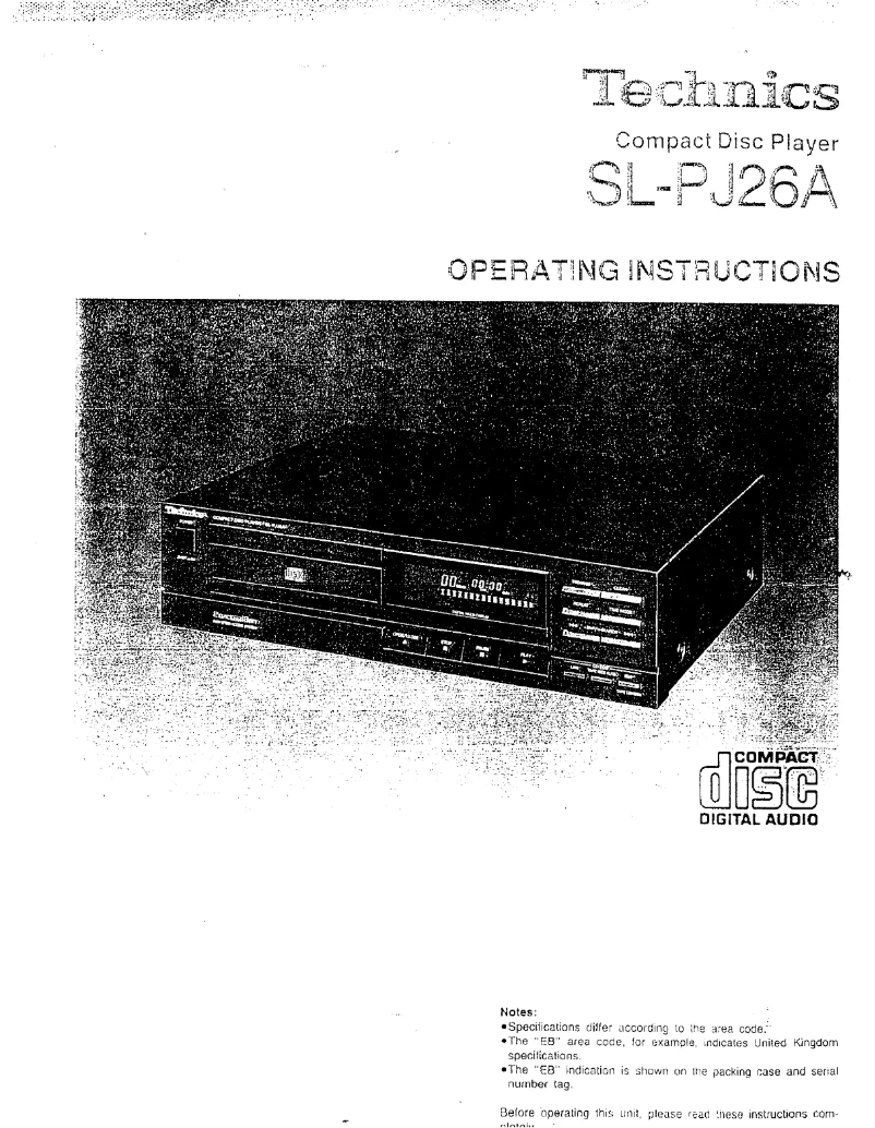 Page 1 de la notice Manuel utilisateur Technics SL-PJ26