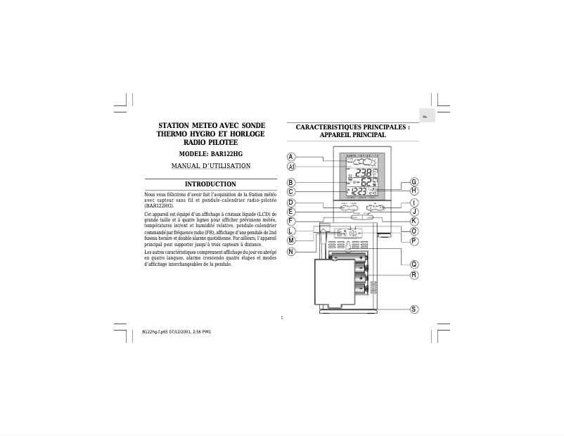 Image de la première page du manuel de l'appareil BAR122HG