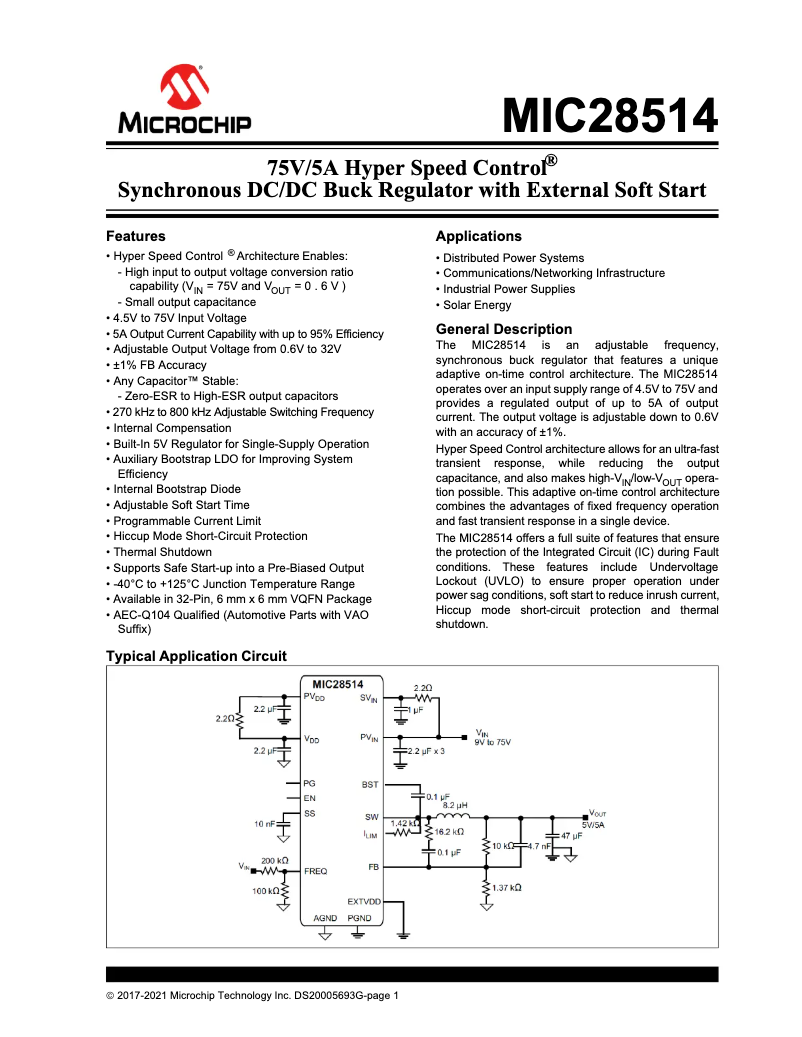Imagen de la primera página del manual del dispositivo MIC28514