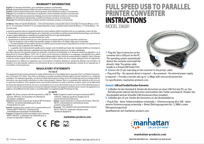 Page n°1 - Manuel utilisateur Manhattan 336581