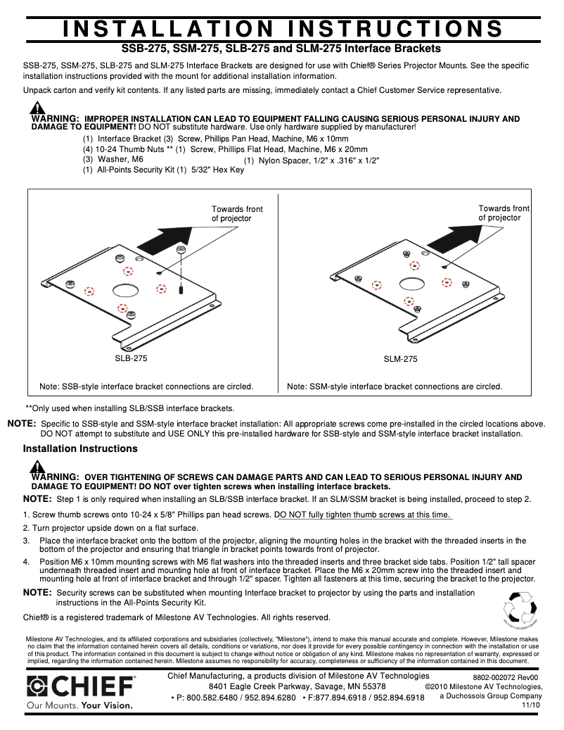 Page n°1 - Manuel utilisateur Chief SLB275