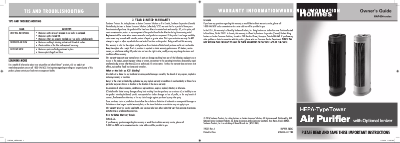 Page n°1 - Manuel utilisateur Holmes HAP424