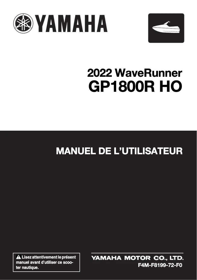 Image de la première page du manuel de l'appareil WaveRunner GP1800R HO (2022)