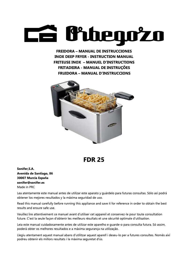 Page 1 de la notice Manuel utilisateur Orbegozo FDR 25