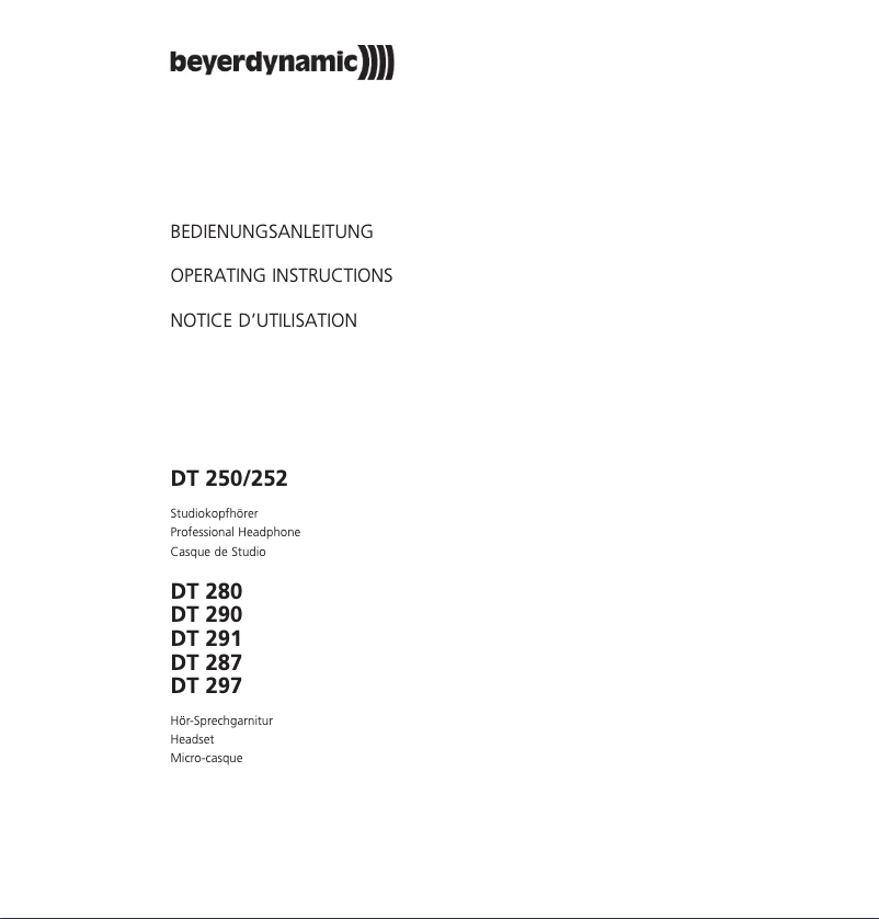 Page 1 de la notice Manuel utilisateur Beyerdynamic DT 287 PV MK II