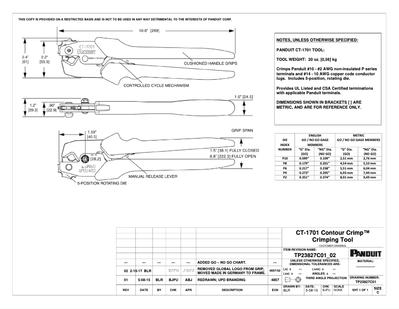 Page n°1 - Dessin technique Panduit CT-1701