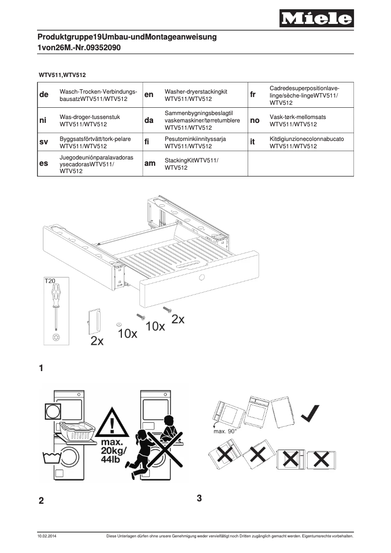 Página 1 del manual Manual de instrucciones Miele WTV 512