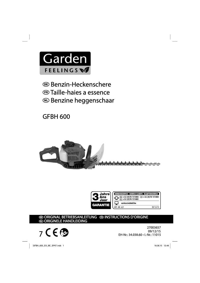 Page 1 de la notice Manuel utilisateur Garden Feelings GFBH 600