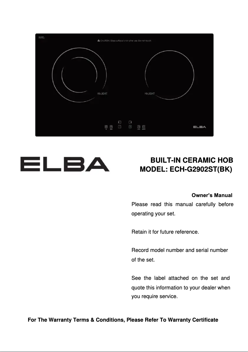 Page 1 de la notice Manuel utilisateur Elba ECH-G2902ST(BK)