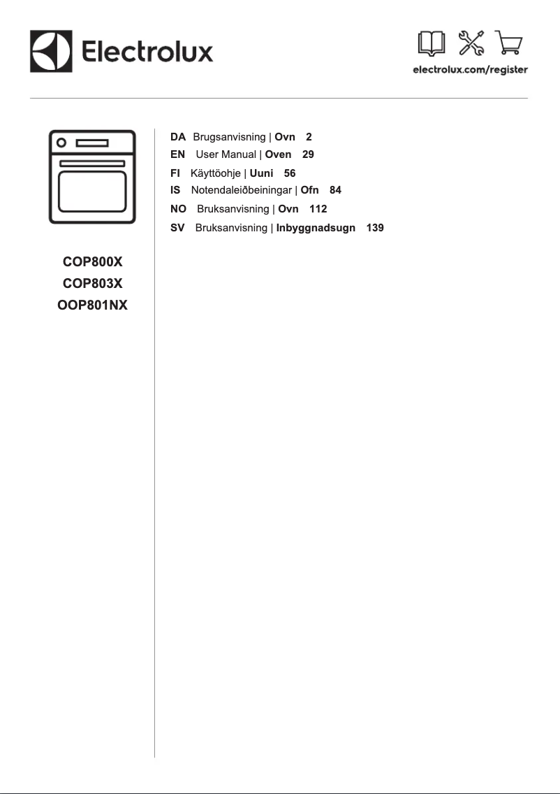 Page 1 de la notice Manuel utilisateur Electrolux COP803X