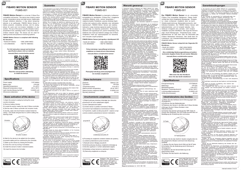 Page 1 de la notice Manuel utilisateur Fibaro FIBEFGMS-001-ZW5