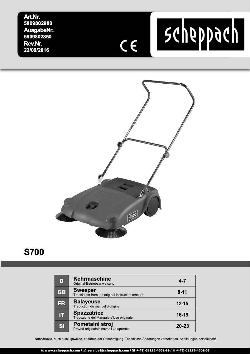 Page n°1 - Manuel utilisateur Scheppach S700