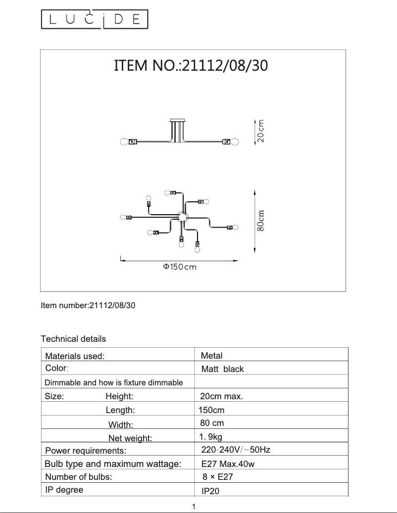 Page 1 de la notice Manuel utilisateur Lucide Lester
