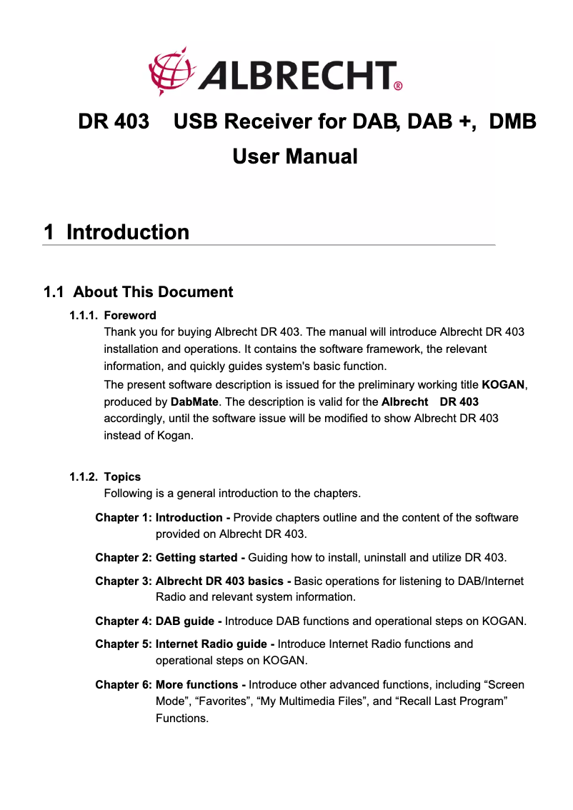 Page 1 de la notice Manuel utilisateur Albrecht DR403
