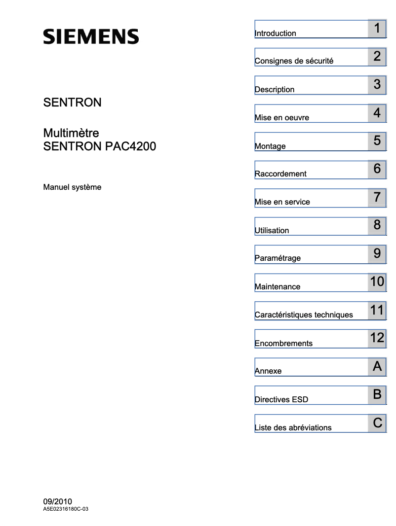 Page 1 de la notice Manuel utilisateur Siemens SENTRON PAC4200