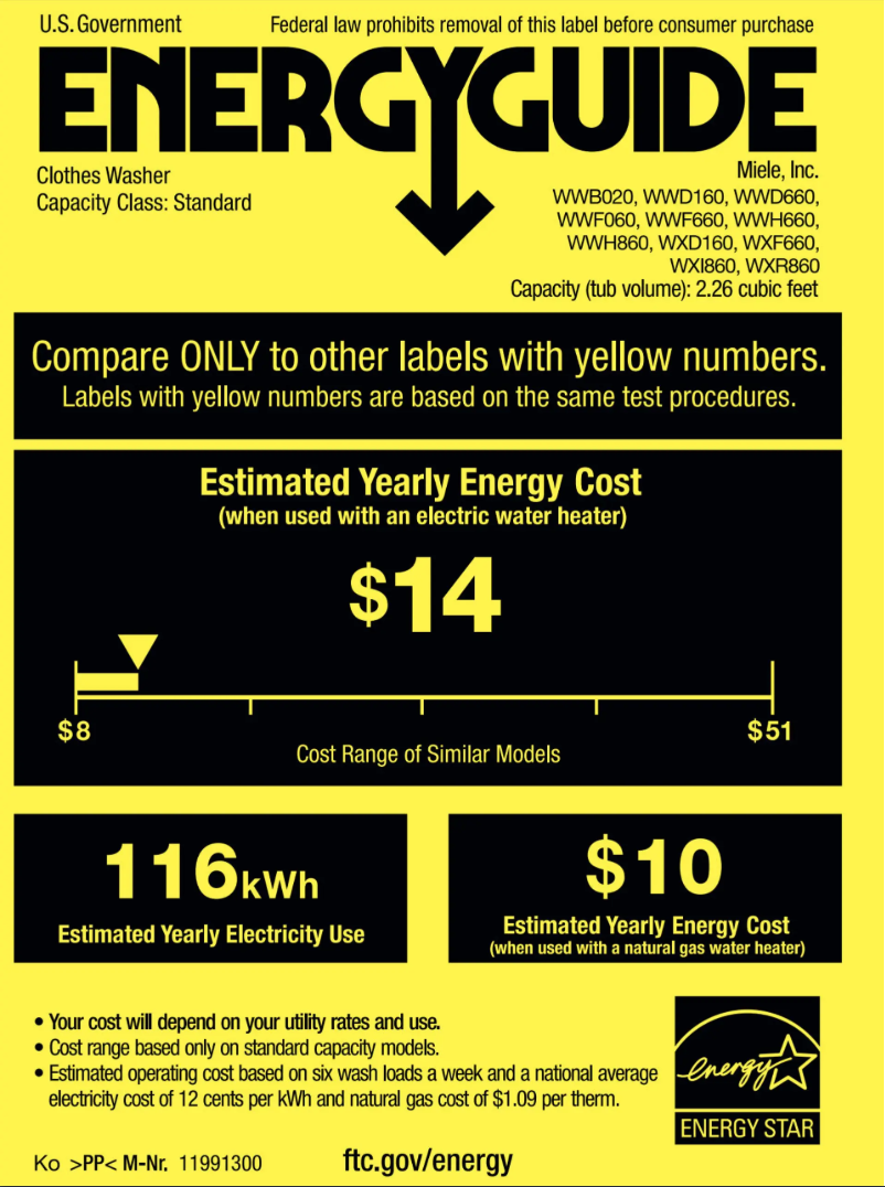 Page 1 de la notice Label énergétique Miele WXR 860 WCS