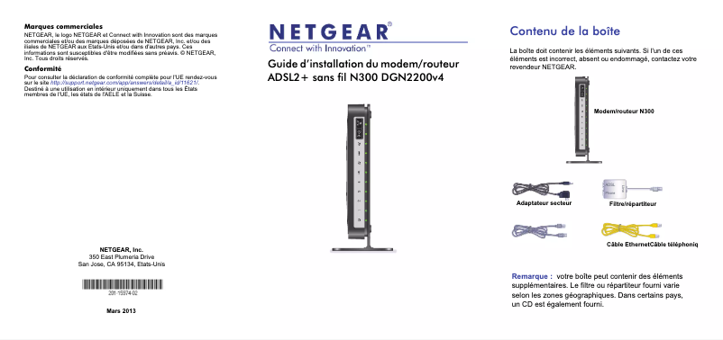 Page 1 de la notice Guide d'installation Netgear DGN2200v4