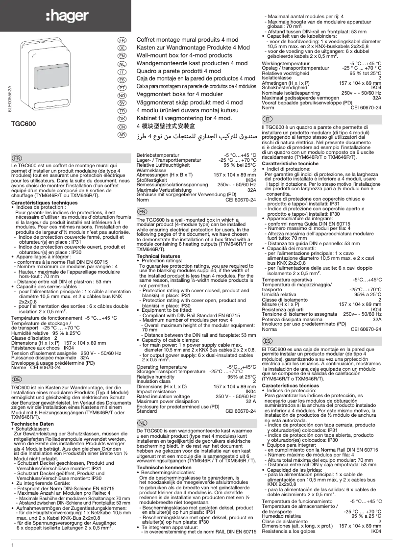 Page 1 de la notice Manuel utilisateur Hager TGC600