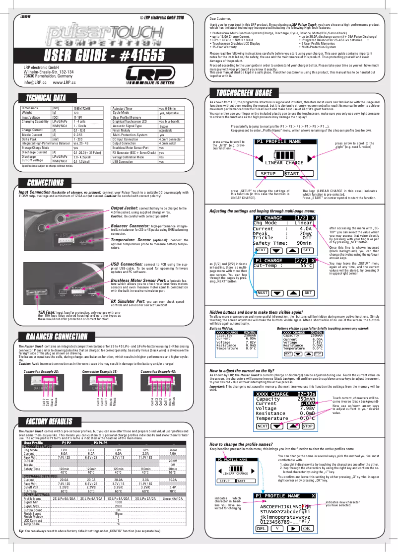 Page n°1 - Manuel utilisateur LRP Pulsar Touch Competition System