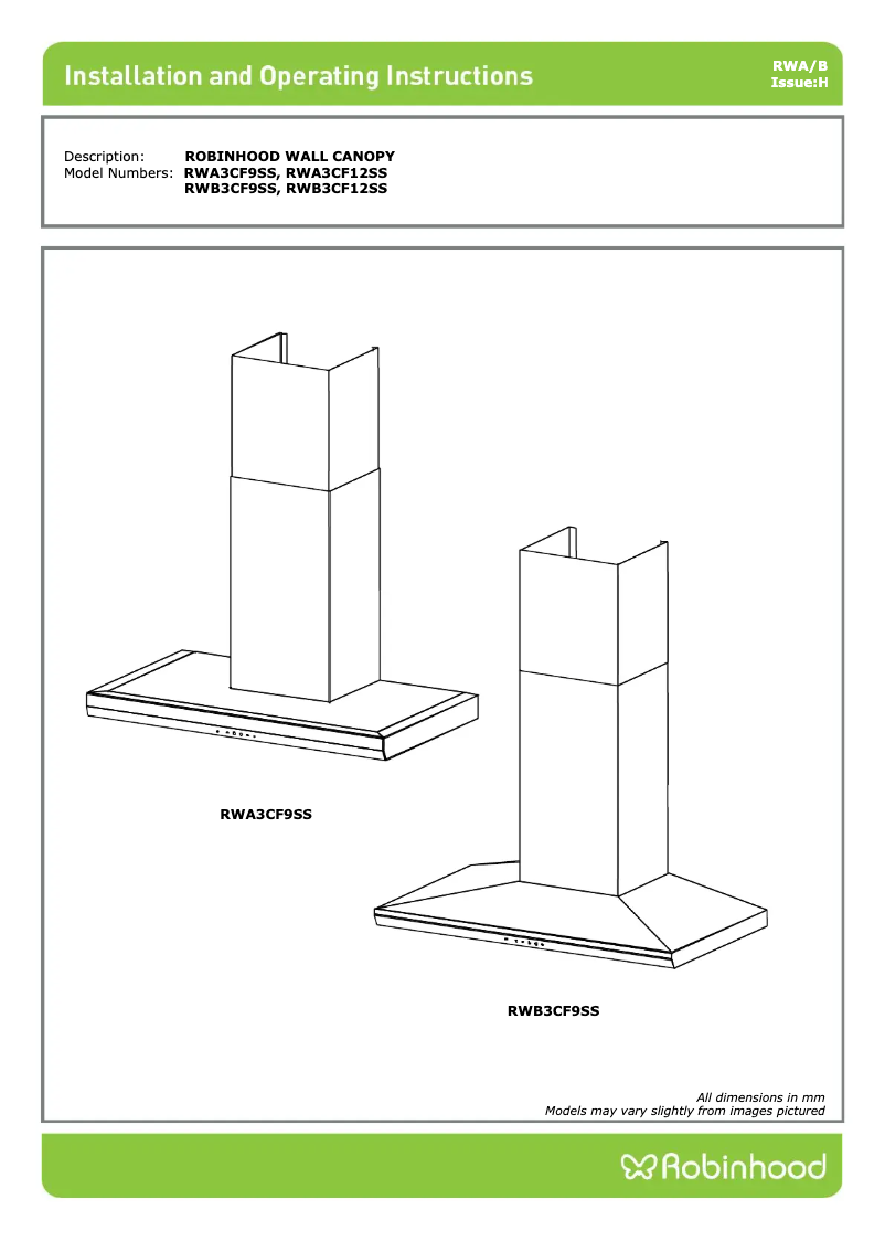 Page n°1 - Instructions / montage Robinhood RWB3CF12SS