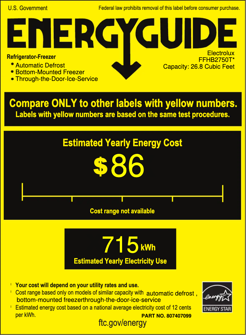 Page n°1 - Label énergétique Frigidaire FFHB2750TP